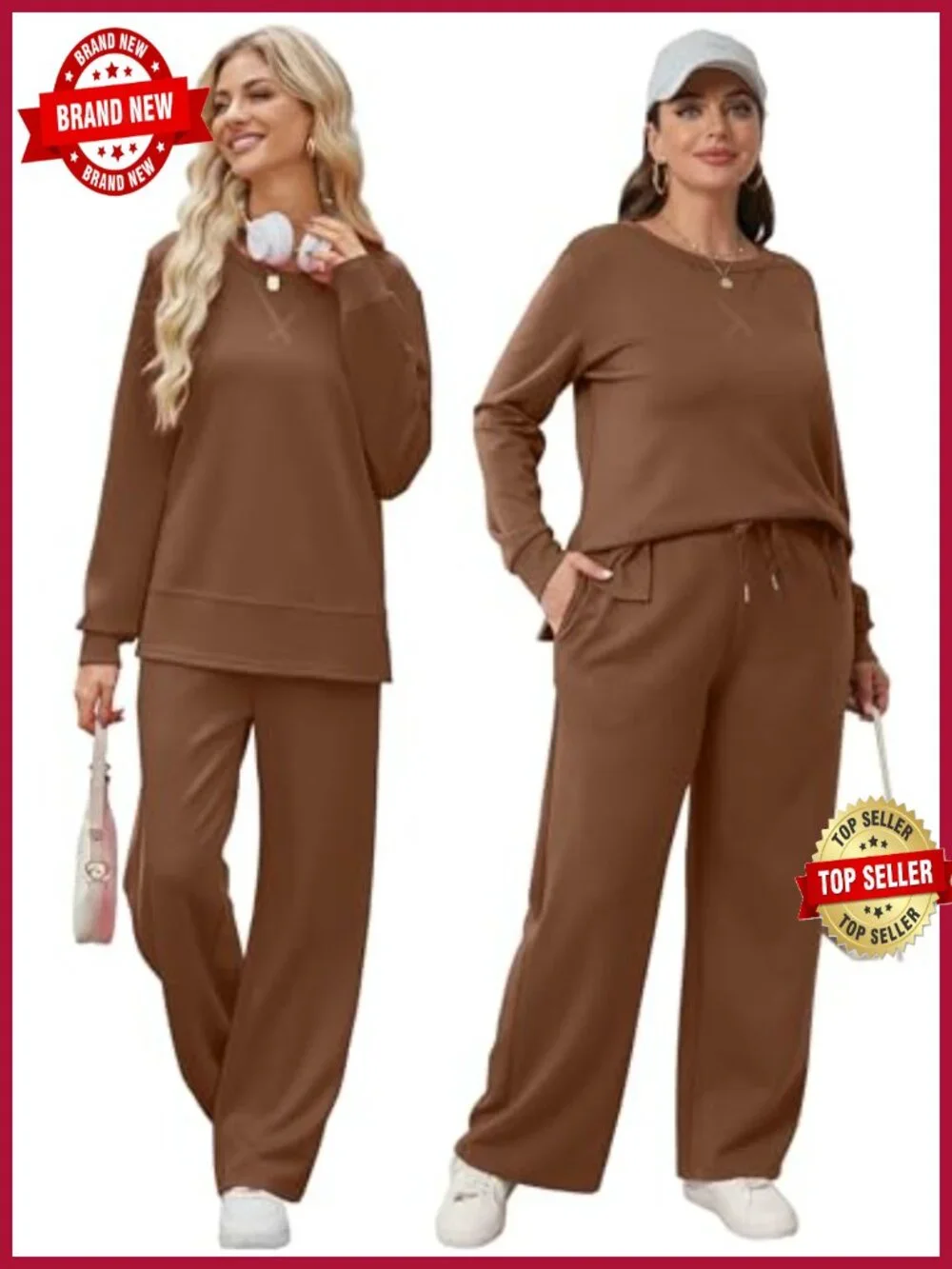 2 Piece Lounge Set Side Slit Tracksuit Wide Leg Comfy Sweatsuit Travel Airport